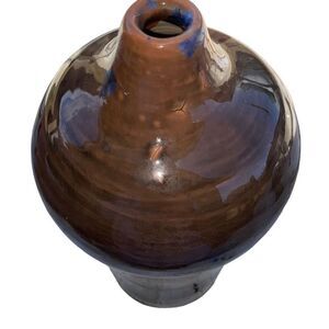 Hand Coiled Ceramic Vessel Jar Brown Glazed Signed Evil Eye 2008